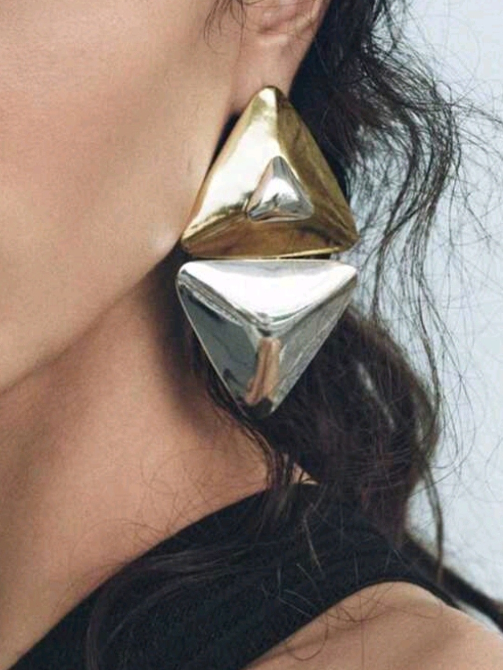 " Lox"- Gold and Silver Pyramid Stud Earrings - Women Jewelry